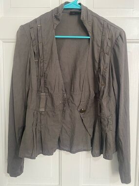 Gray Utility Blazer with Toggle Detail